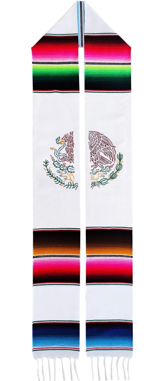 5548 Genuine Serape 100% Authentic White Mexican Graduation Sash, Mexican